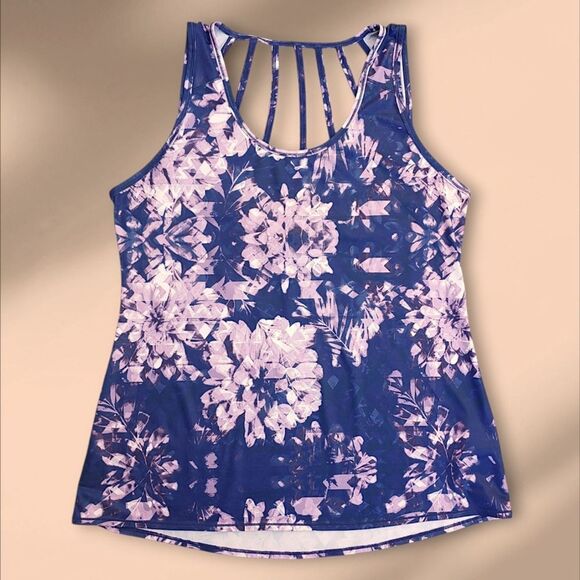 Calia Carrie Underwood Purple Floral Strappy Back Workout Tank Top Womens XL EUC - Picture 4 of 9